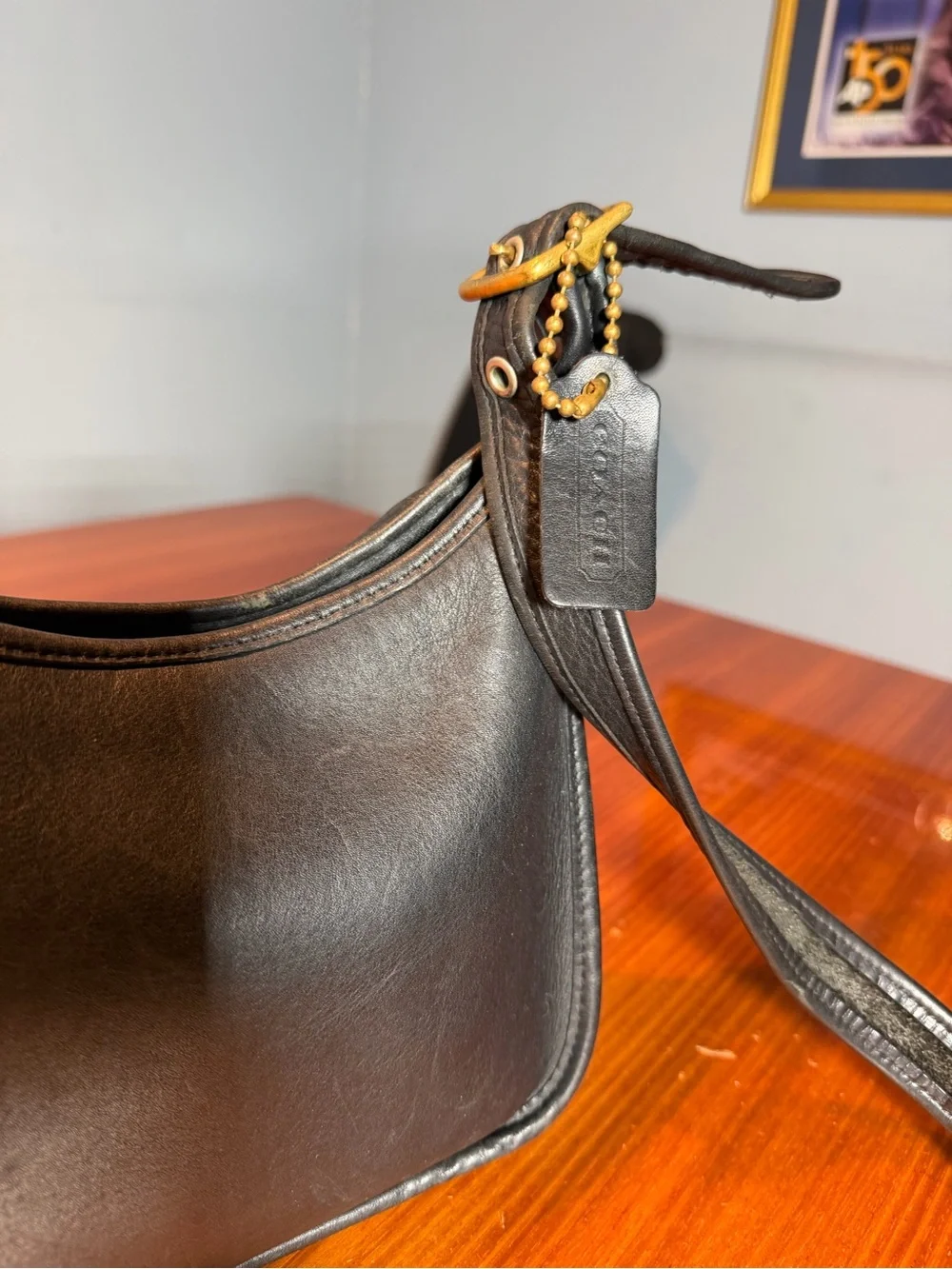 Vintage Coach Janice Legacy #9950 Black Leather Shoulder Bag with Brass Buckle